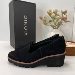 Vionic Willa Wedge Loafers Suede Slip On Black Women 6 Tried On Water Repellent